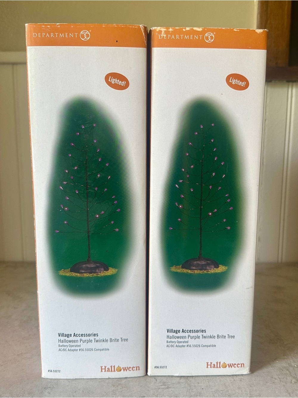 Dept 56 Halloween Purple Twinkle Brite Tree Set Of 2 Village Accessories #55026